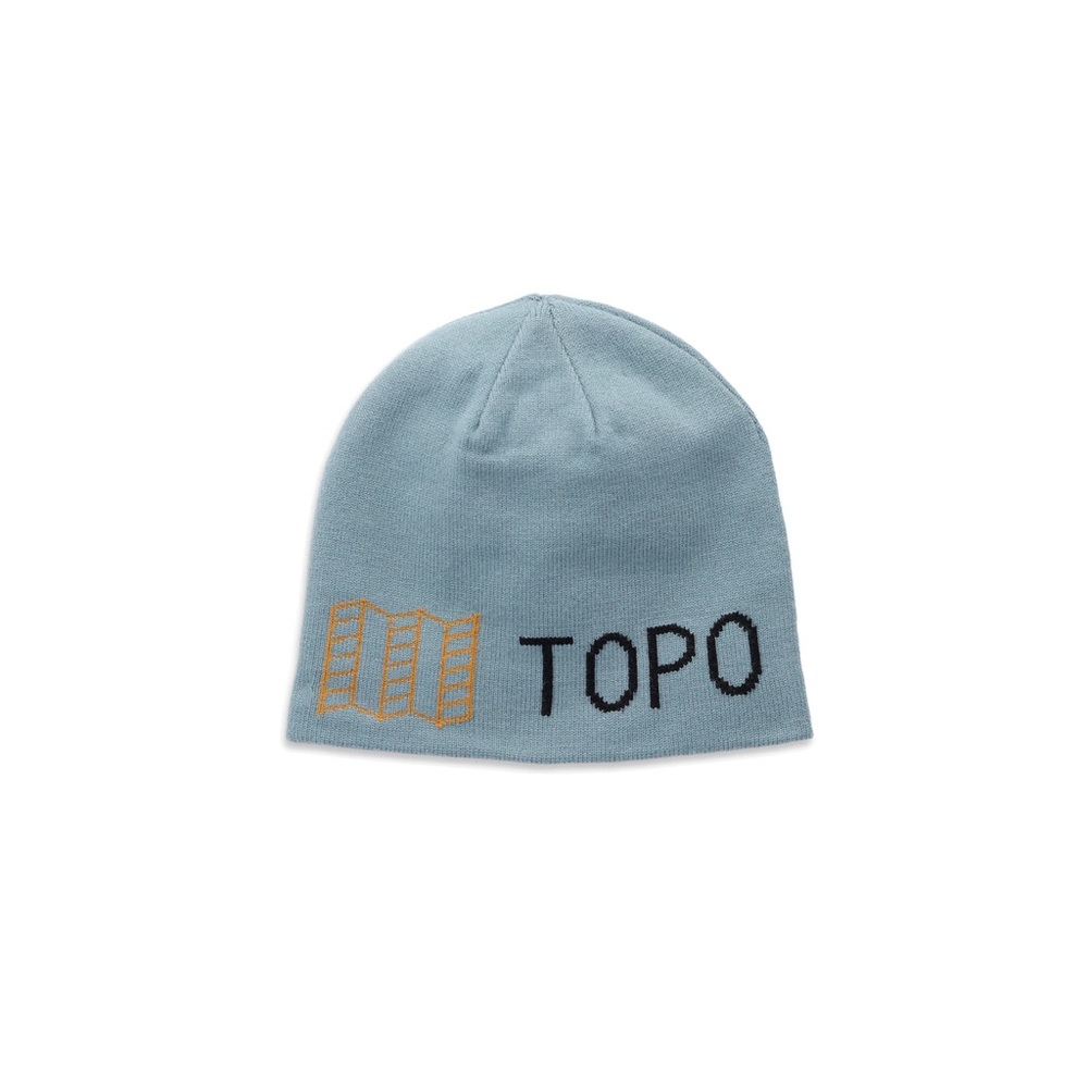 Topo Designs Light Blue Beanie with Gold and Black Logo